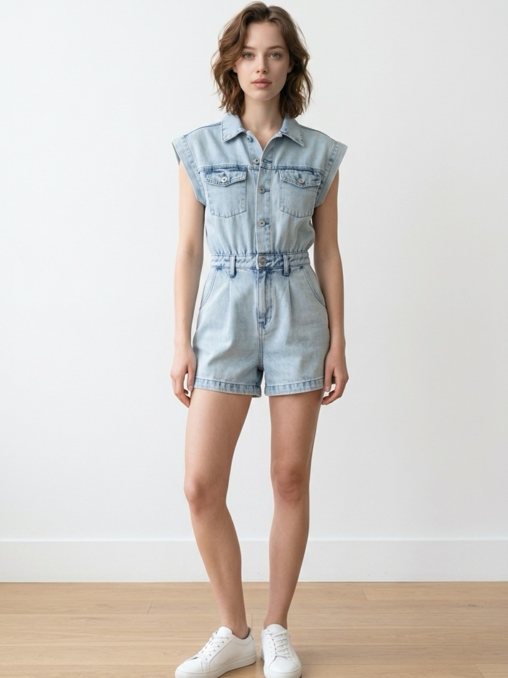 Dance & Marvel Light Denim Button-Up Romper